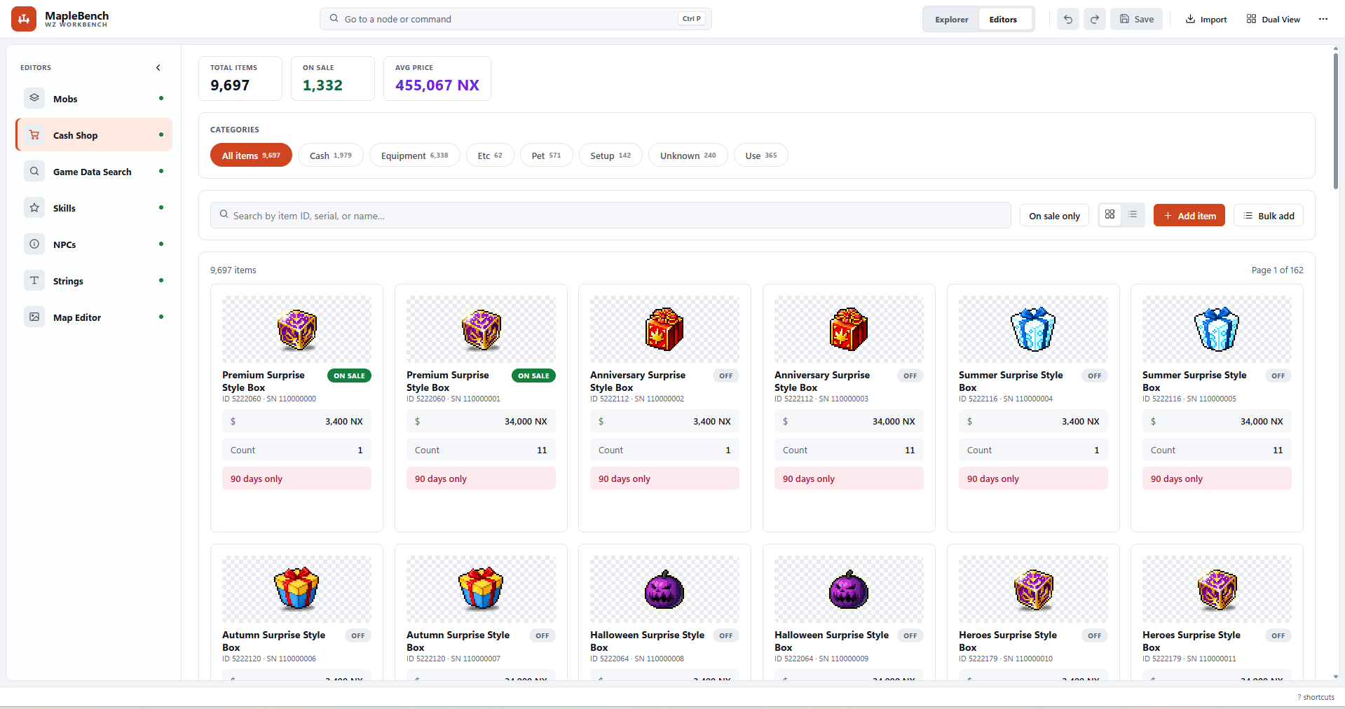 Commerce data editor software interface by Kiro