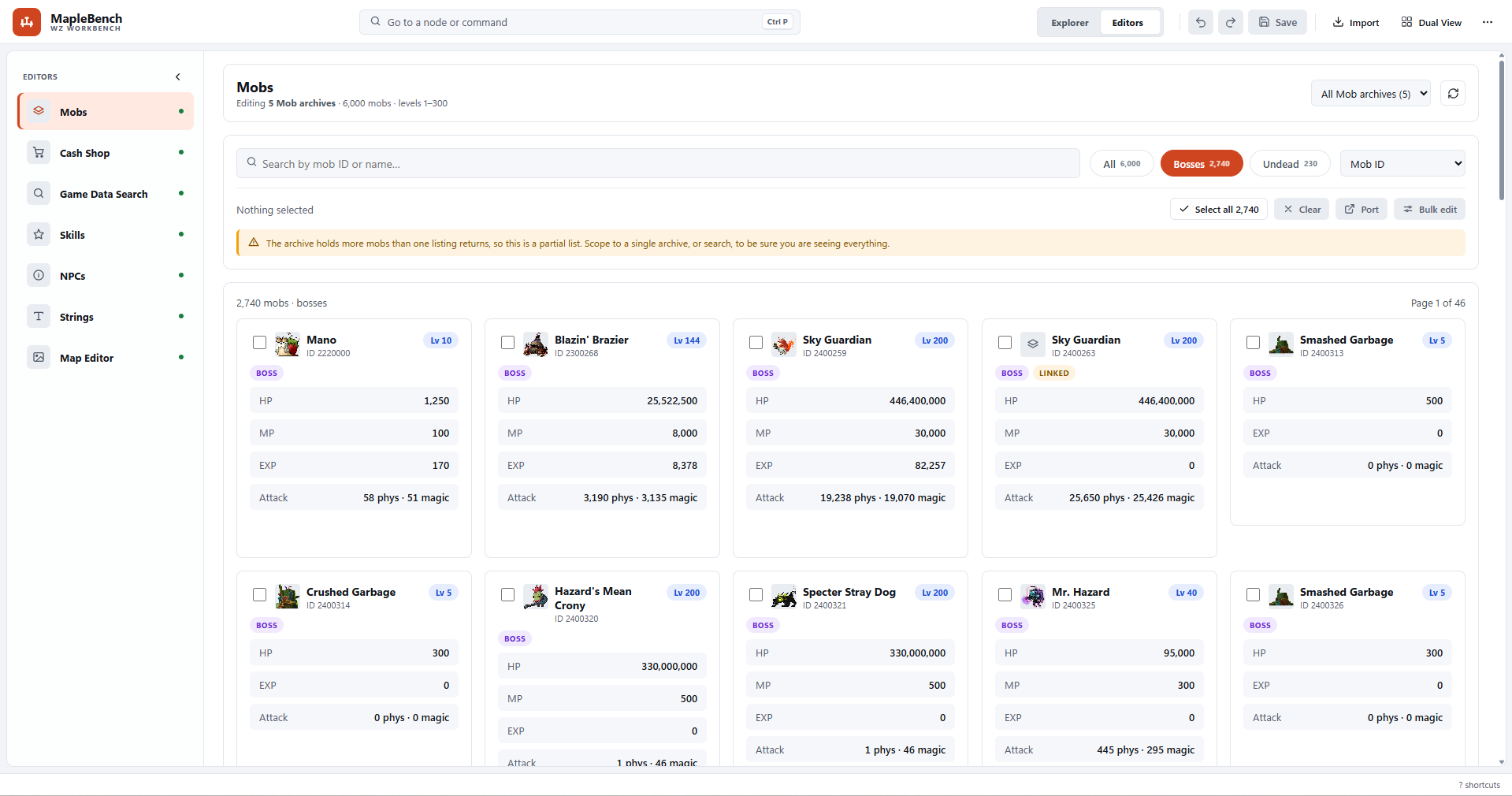 Mob data browser software interface by Kiro