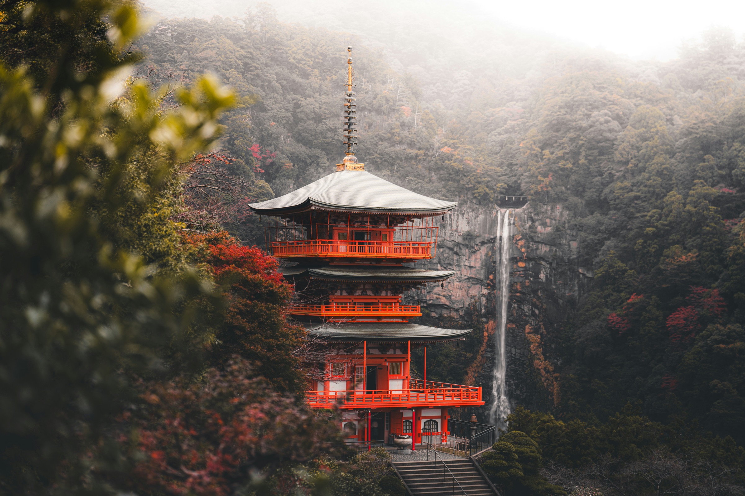 Misty Japanese pagoda landscape photographed by Alex Mesmer
